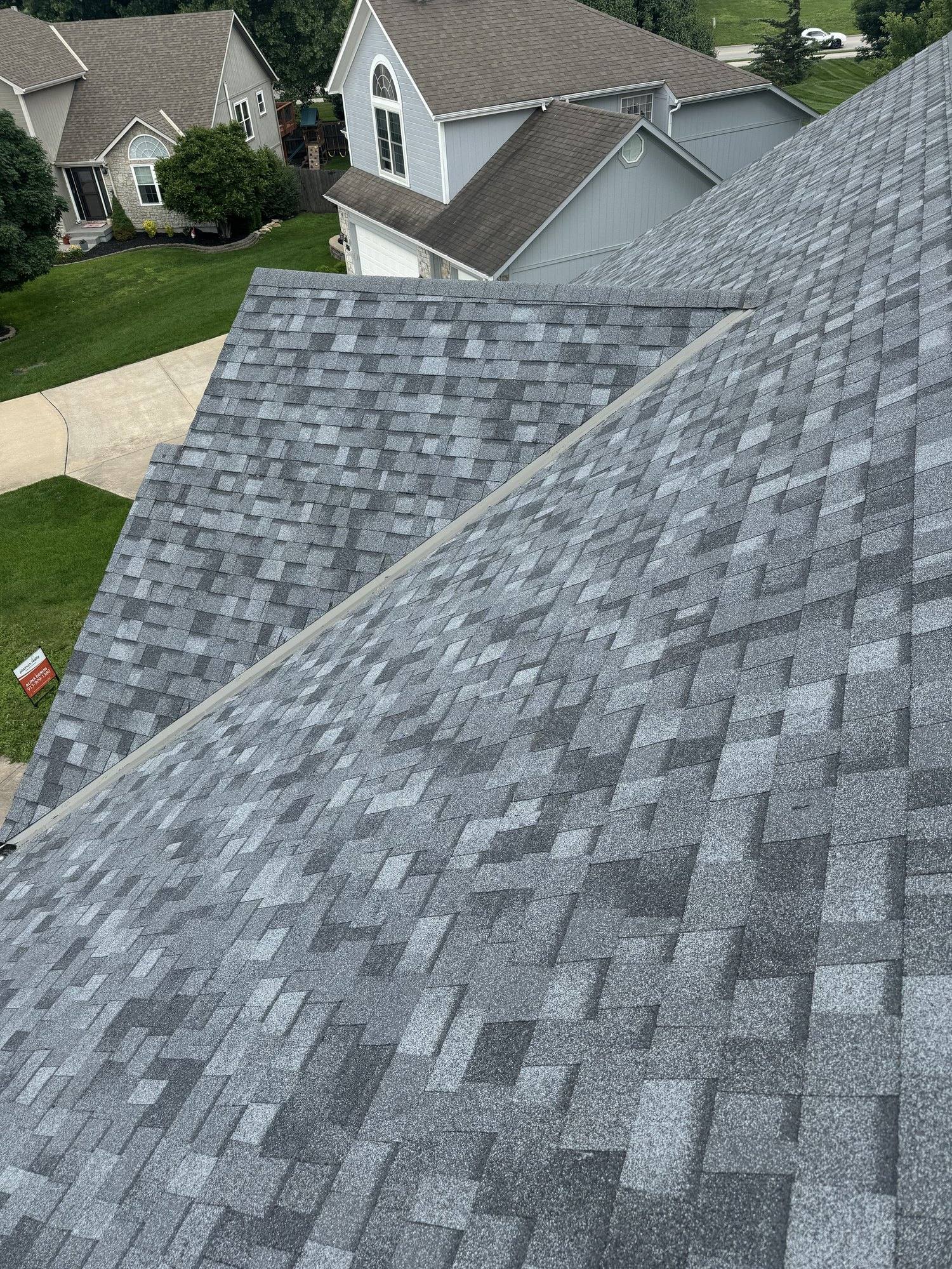 Newly installed architectural shingle roof overlooking a Pettis County, Missouri neighborhood