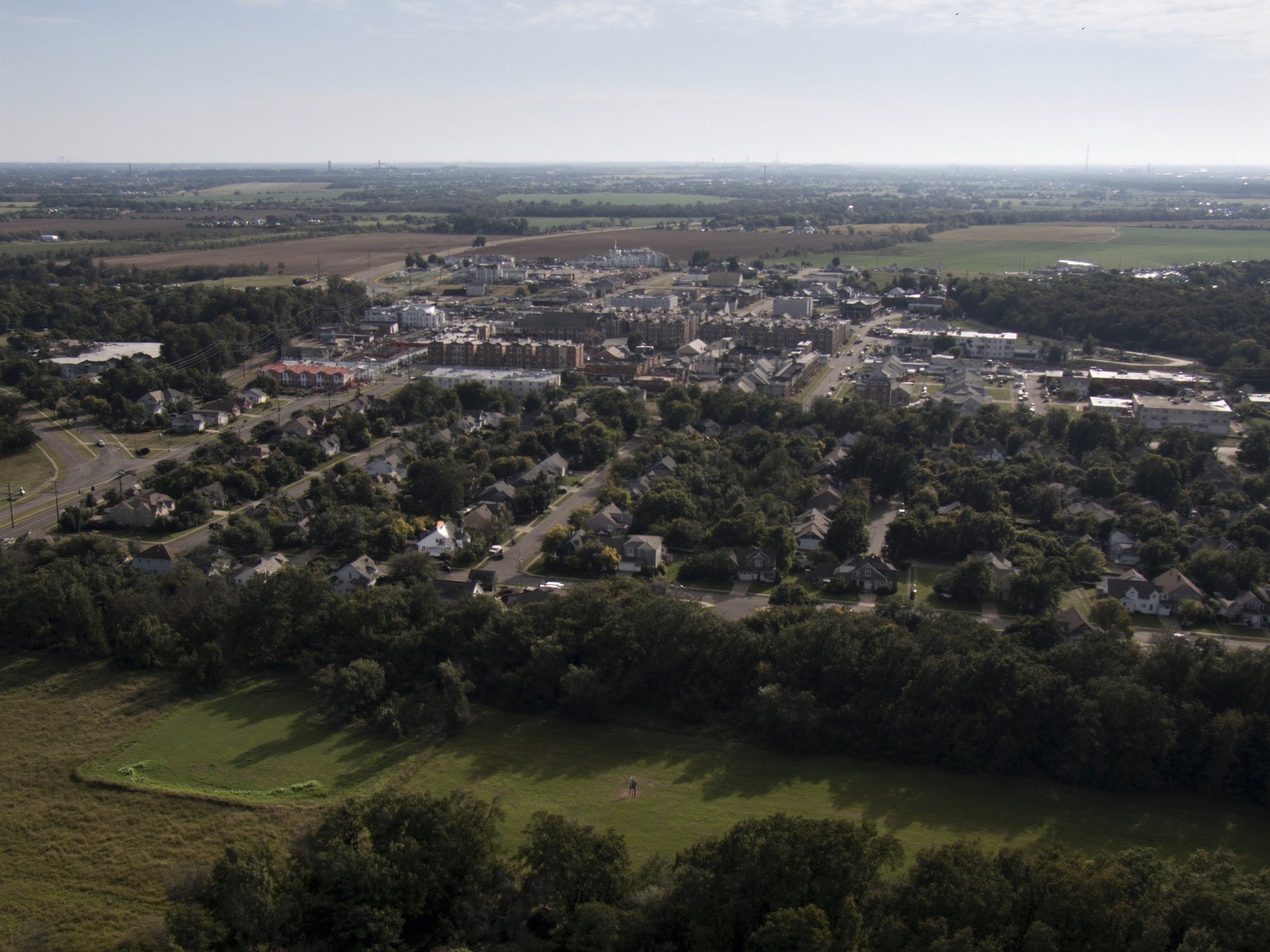 Aerial view of Central Missouri homes with completed roof installations